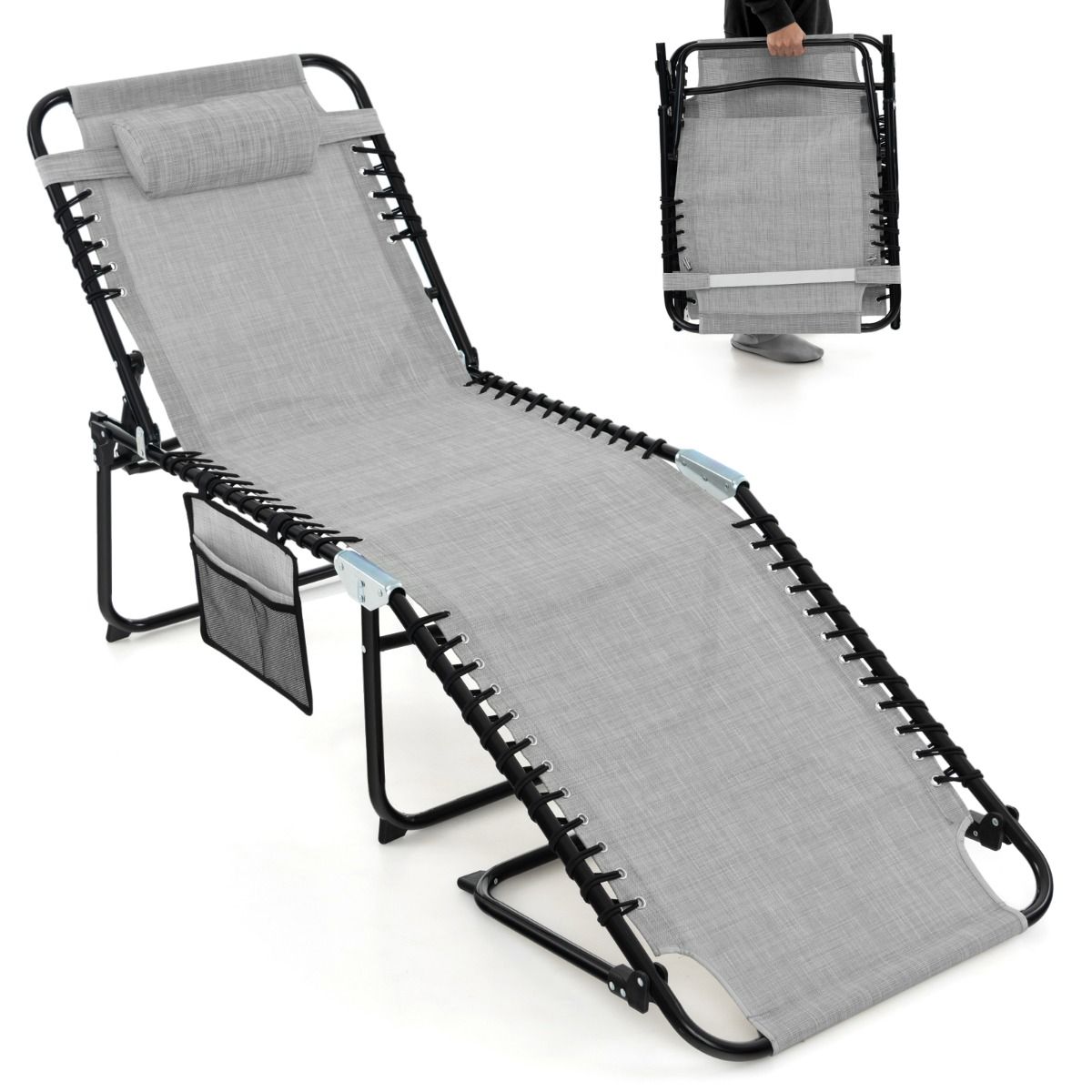 Coast Garden Lounger - Bain de soleil avec poche latérale et appui-tête - pliable - avec dossier réglable - gris
