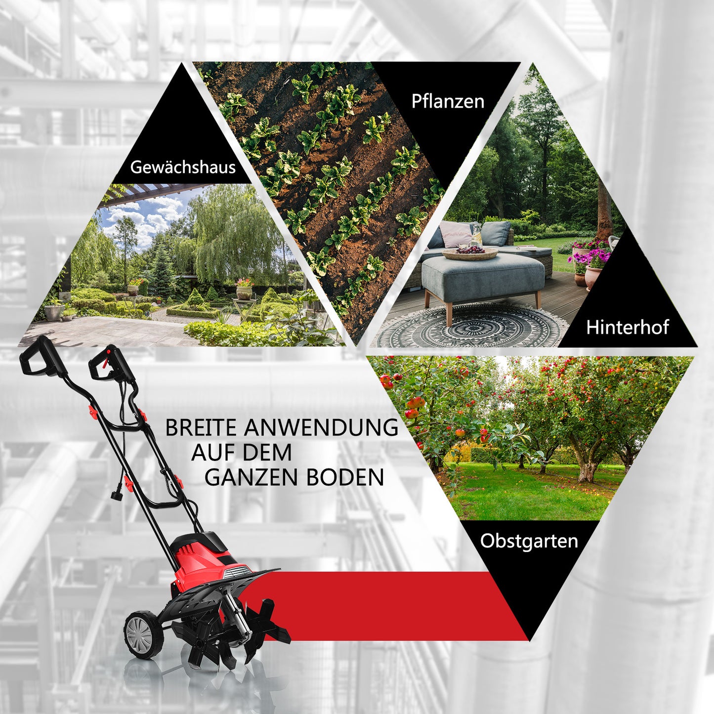 Coast Electric Cultivateur et déchaumeur - Mini-cultivateur - Rouge et noir