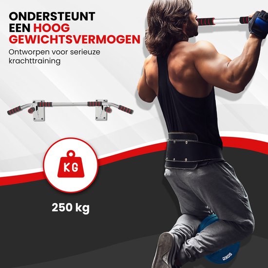 TTD® Premium Pull Up Bar - Pull Up Station - Wall Mount Pull Up Bar - Dip Station - Dip Bars - Home Sports - Home Fitness - Premium materials - Extra sturdy mounting parts - Home workout - White/Red