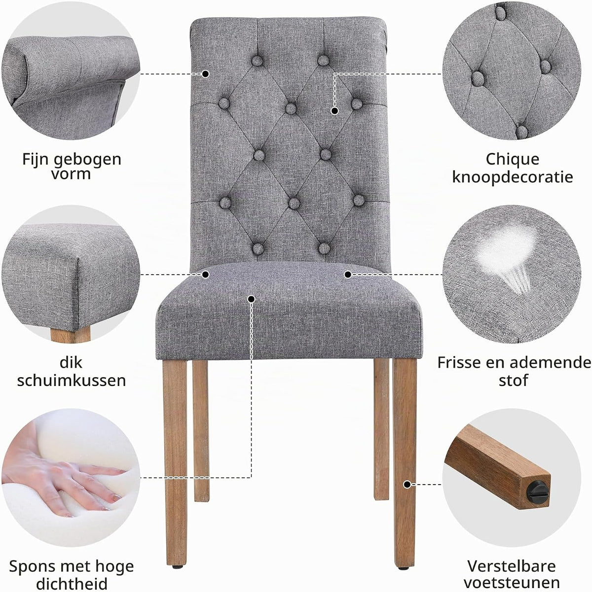 Yaheetech Lot de 2 chaises de salle à manger - Gris foncé - 45,5 x 62 x 98,5 cm - Dossier haut, pieds en bois