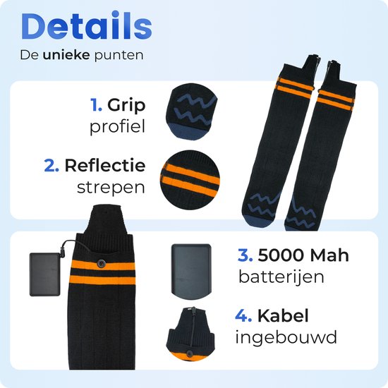 Qualitá Chaussettes chauffantes - Chaussettes électriques - Chaussettes de ski - Chaussettes chauffantes électriques - Chaussettes chauffantes - Taille L - 41-46