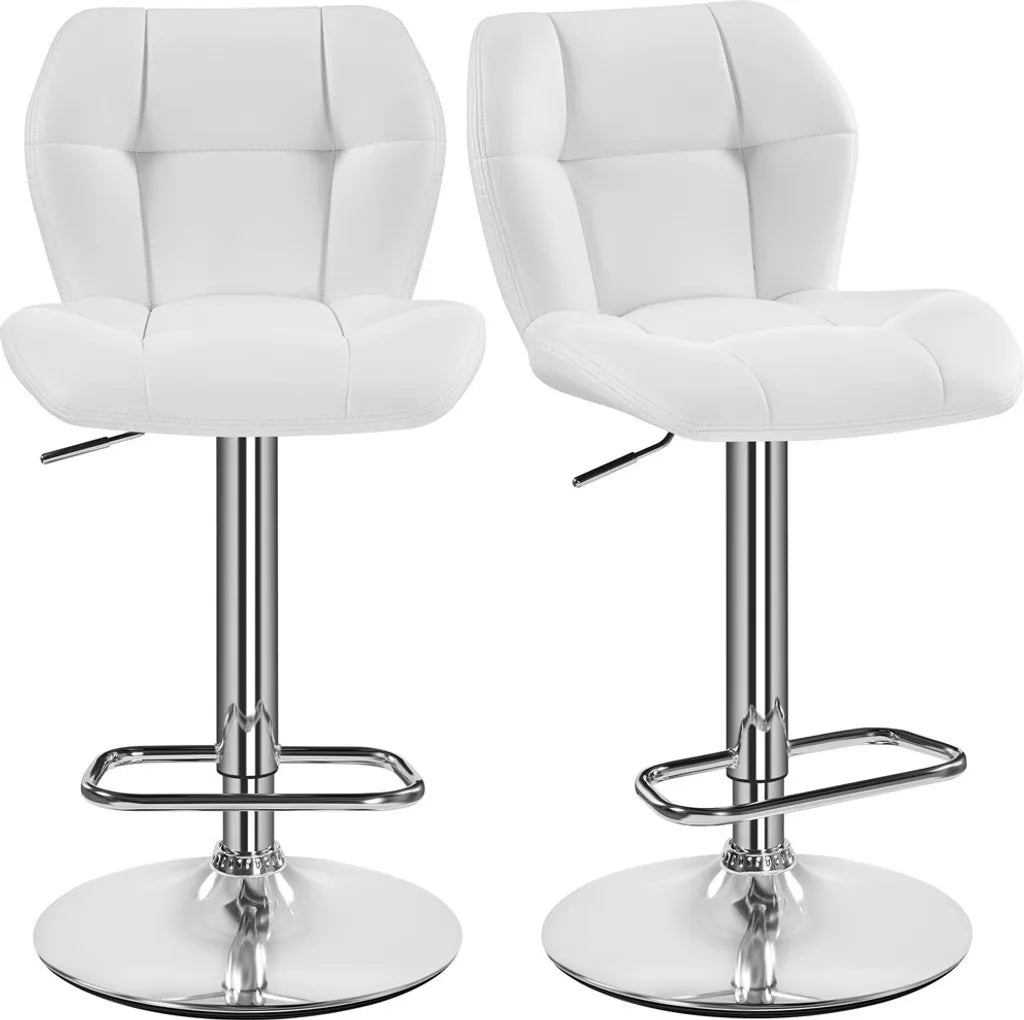 Lot de 2 tabourets de bar Yaheetech - Blanc - Tabourets de bar pivotants à 360° et réglables, avec dossier et repose-pieds