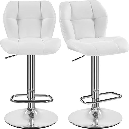 Lot de 2 tabourets de bar Yaheetech - Blanc - Tabourets de bar pivotants à 360° et réglables, avec dossier et repose-pieds