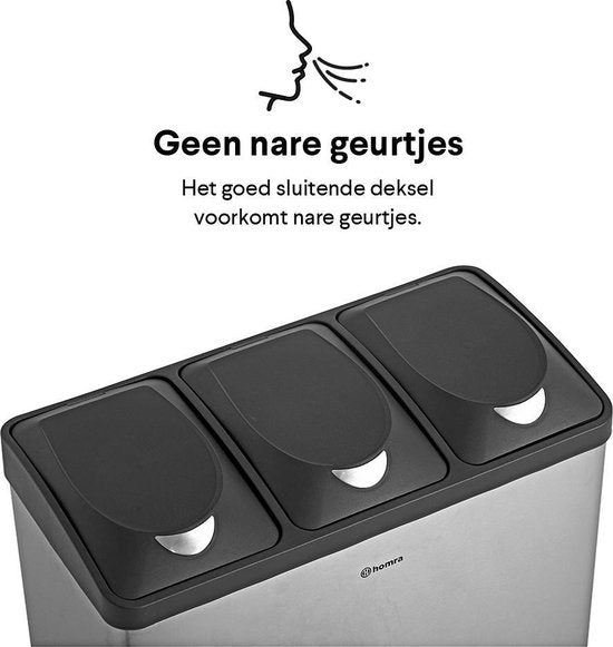 Poubelle de tri sélectif Homra STEPHS - 3 compartiments - 45L - acier inoxydable