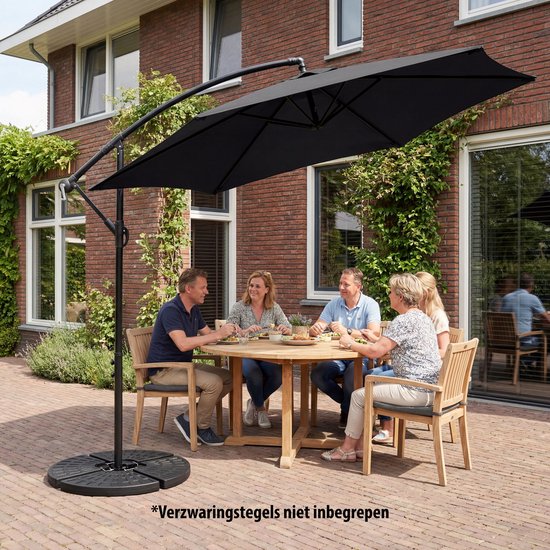 Parasol à bras articulé Tristar - 300 cm, rond - Jardin - Hauteur réglable - Pied en croix et housse de protection inclus - PA-7905 - Anthracite
