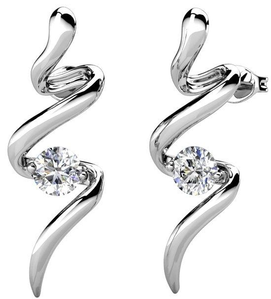 Yolora Boucles d'oreilles pour dames avec cristaux Kalpa Camaka - Couleur argentée - Plaqué or blanc 18K - Boucles d'oreilles