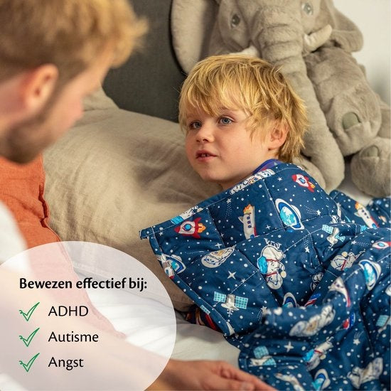 Ella® Couverture lestée pour enfant 3,2kg - 100 x 150cm - Couverture lestée - OEKO-TEX Coton - Espace & Astronautes