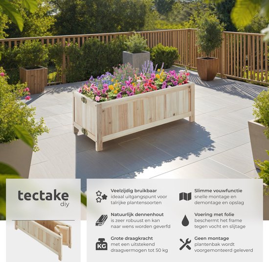tectake® Jardinière surélevée Blomster - Jardinières d'extérieur rectangulaires - feuille incluse - Jardinière en bois pliable - stable et résistante aux intempéries - 70 x 30 x 25 cm - Lit de jardin pour herbes, légumes et fleurs - Anthracite