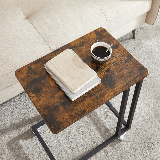 O'DADDY® Side Table - Table d'appoint pratique avec roulettes amovibles - Brun rustique - 50 x 35 x 55 cm