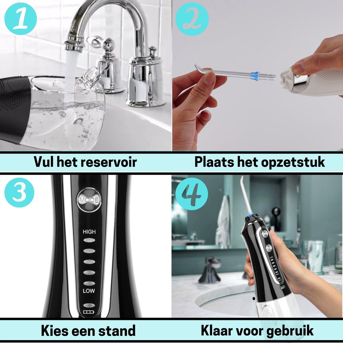 BOME Water Flosser with 7 Attachments - Oral Wash - Prevent Tartar - Cordless - 5 Stages - Black