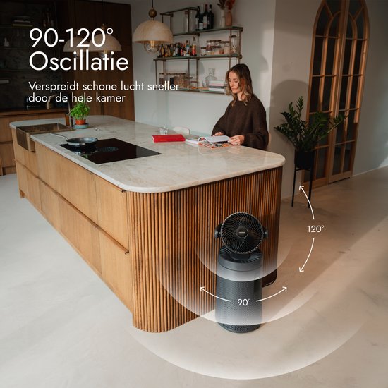 Ventilateur et purificateur d'air Bloomfold Cyclone – Filtre HEPA H13 et rayonnement UVC – CADR de 400 m³/h – Purificateur d'air - Classe de filtration médicale contre le pollen et les particules fines
