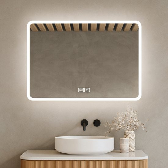 Bayt Miroir de salle de bain - Miroir de salle de bain avec éclairage - Miroir mural - 3 positions LED - Anti-buée - 75x52 cm