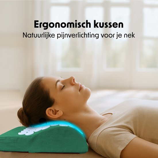 LifeGoods Tapis d'acupression XL - avec coussin - Tapis Shakti - Tapis pour ongles avec 2 balles pour points de déclenchement - 128x48x2cm - Vert/Blanc