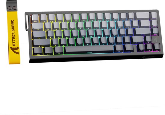 ATTACK SHARK X68HE - Clavier gaming filaire à commutateurs magnétiques - 66 touches - Touches PBT imprimées sur le côté - RGB - Lanière décorative - 8 kHz - 0,01 mm RT - 0,125 ms - Moonlit Night