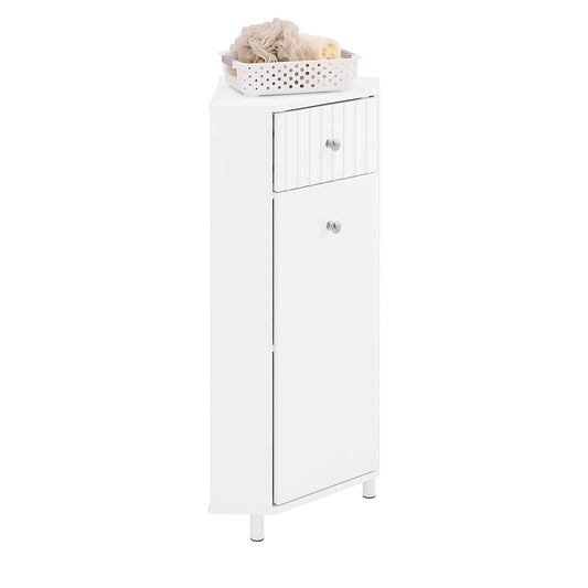 SoBuy BZR194-W Meuble de salle de bain d'angle blanc - Meuble de rangement étroit avec tiroir et porte - 44x31x80 cm