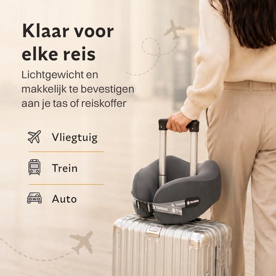 TRAVARA Oreiller cervical « The Daydreamer » - Oreiller de voyage en mousse à mémoire de forme « Duo Density » - Pour l'avion et la voiture - Mousse à mémoire de forme - Gris foncé