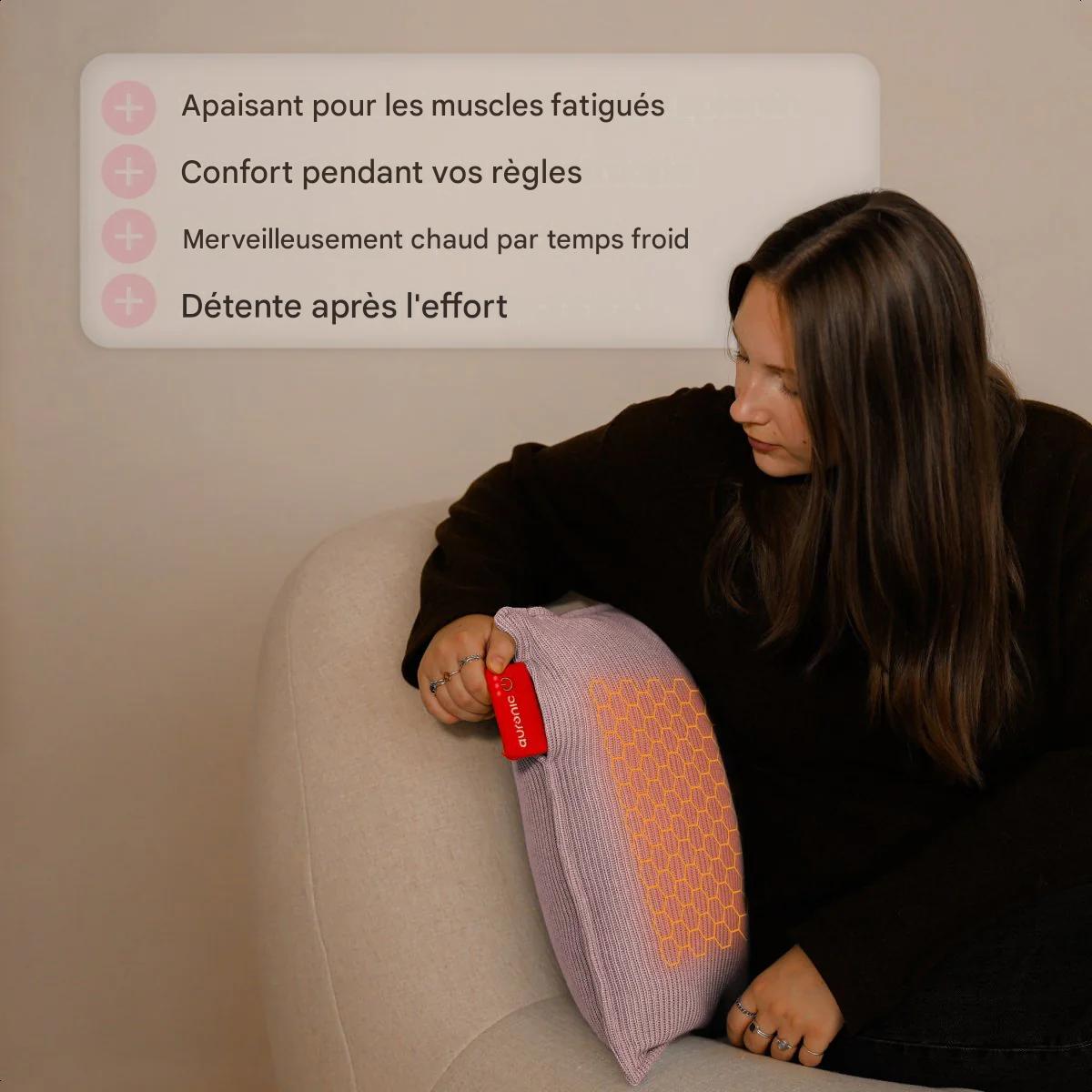 Auronic Heat pad - Tricoté - 45x45 cm - Sans fil - Rechargeable - Électrique - Infrarouge - Rose poudré