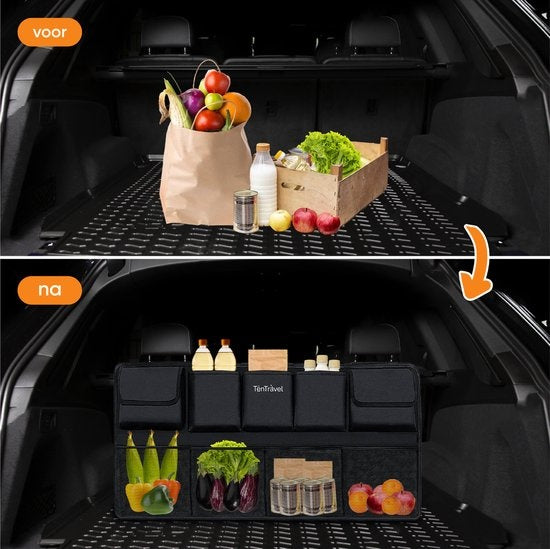 TenTravel Trunk Organizer - Car Organizer Trunk - Car Seat Organizer - Waterproof and Scratch Resistant - With 9 Storage Compartments