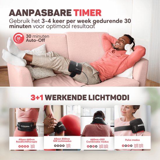 Vulpes Goods® BodyCare - Bande dorsale infrarouge portable - Bande infrarouge - Thérapie infrarouge - Lampe infrarouge - Thérapie par la lumière rouge - Bande chauffante - Thérapie par la lumière rouge - Bas du dos, épaules, cou, jambes - PRO