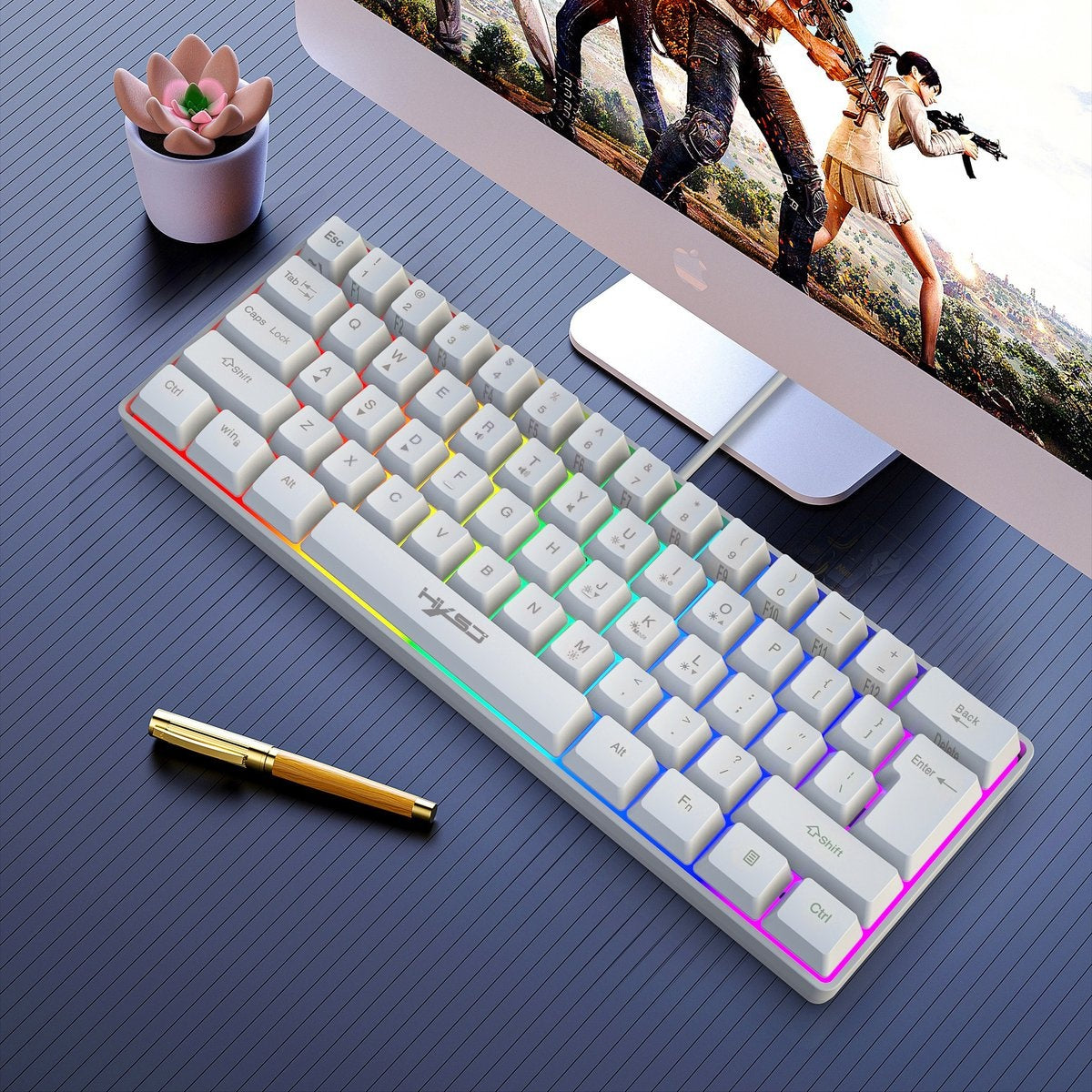 Clavier gaming - HxSJ - Clavier membrane - 61 touches - TKL - Qwerty - Blanc