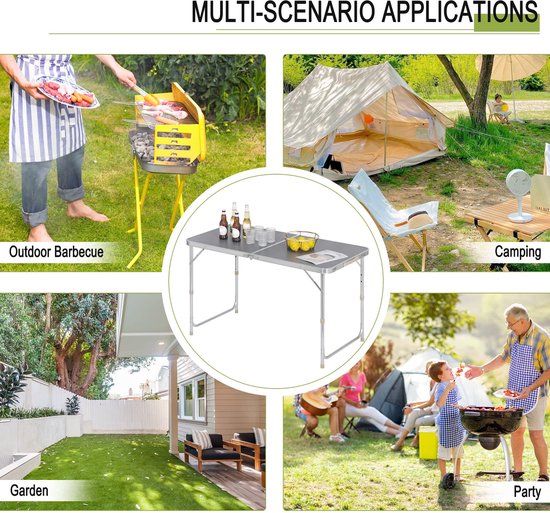 WOLTU table de camping table pliante table de jardin table de travail balcon hauteur réglable aluminium MDF gris CPT8122gr