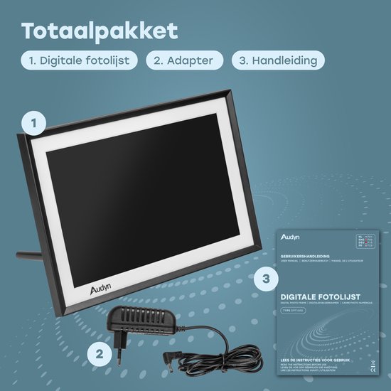 Audyn Cadre photo numérique - HD - avec WiFi - 16GB - écran tactile IPS - fonctionne avec l'application Frameo - Cadre photo