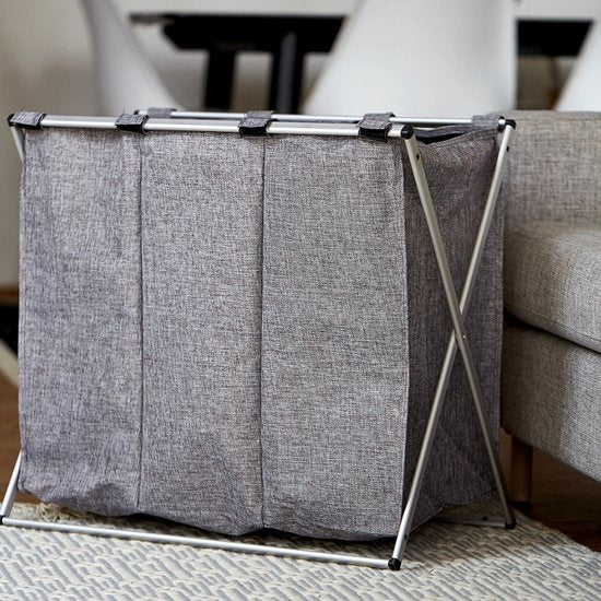 Panier à linge Wenko à 3 compartiments avec fermeture à cordon - 3 compartiments - sans couvercle - 130 litres