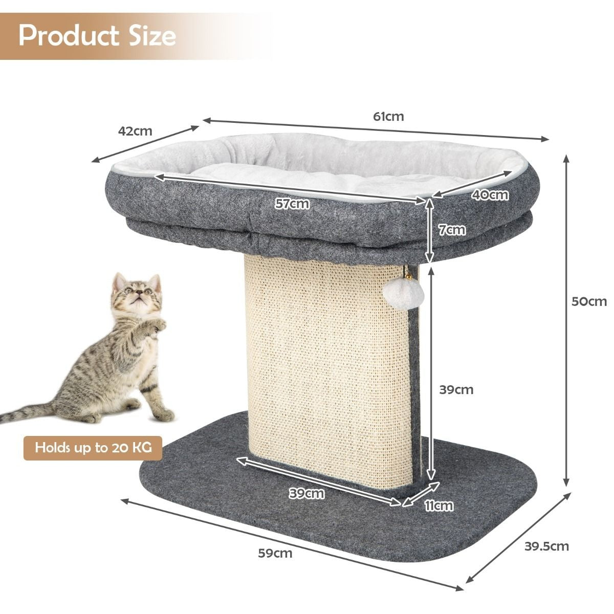 Arbre à griffes Coast Modern Meubles pour chats avec grand fauteuil en peluche et planche à griffes en sisal gris