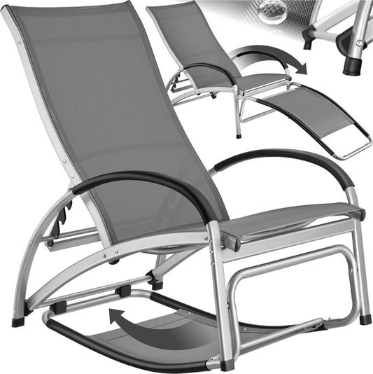 tectake® Transat Avignon - Transat réglable 2-en-1 - Fauteuil à bascule d'extérieur - Structure résistante aux intempéries et tissu imperméable et respirant - Fauteuil de jardin - Fauteuil de balcon - 195 cm de long - Anthracite
