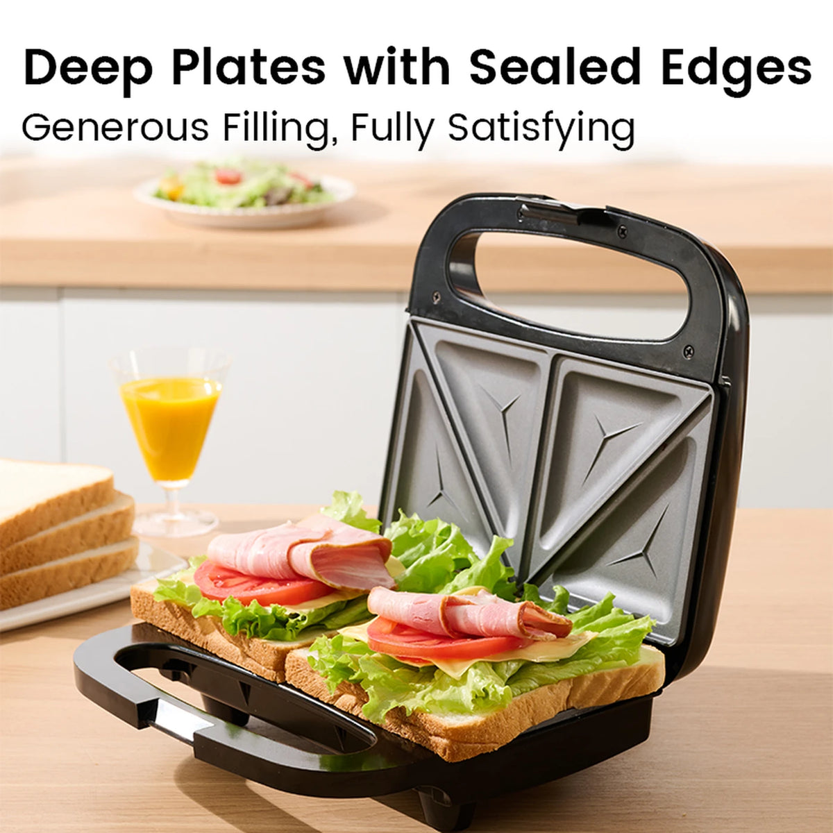 Appareil à sandwichs Ochama 750 W - Double plaque de cuisson - Sandwichs croustillants - Revêtement antiadhésif - Noir