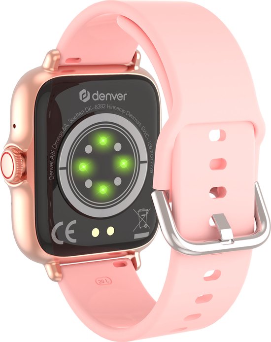 Denver Smartwatch Dames et Hommes - Android & iOS - Fonction complète - Montre sport - Moniteur de fréquence cardiaque - Podomètre - Moniteur de sommeil - Activité des médias sociaux - SWC156 - Rose