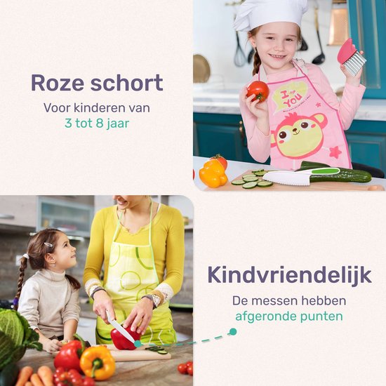 Qwali XL Montessori Children's Knife Set - 9 Piece - incl. cutting board and apron - Safe - Cooking - Cutlery Knife - Knives for kids - Kitchen knife
