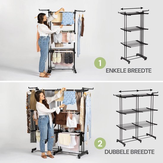Vitapur Clothes Rack Collapsible - Drying Rack - Clothes Rack Collapsible - Drying Tower on Wheels - Clothes Rack Collapsible - Mobile - Black