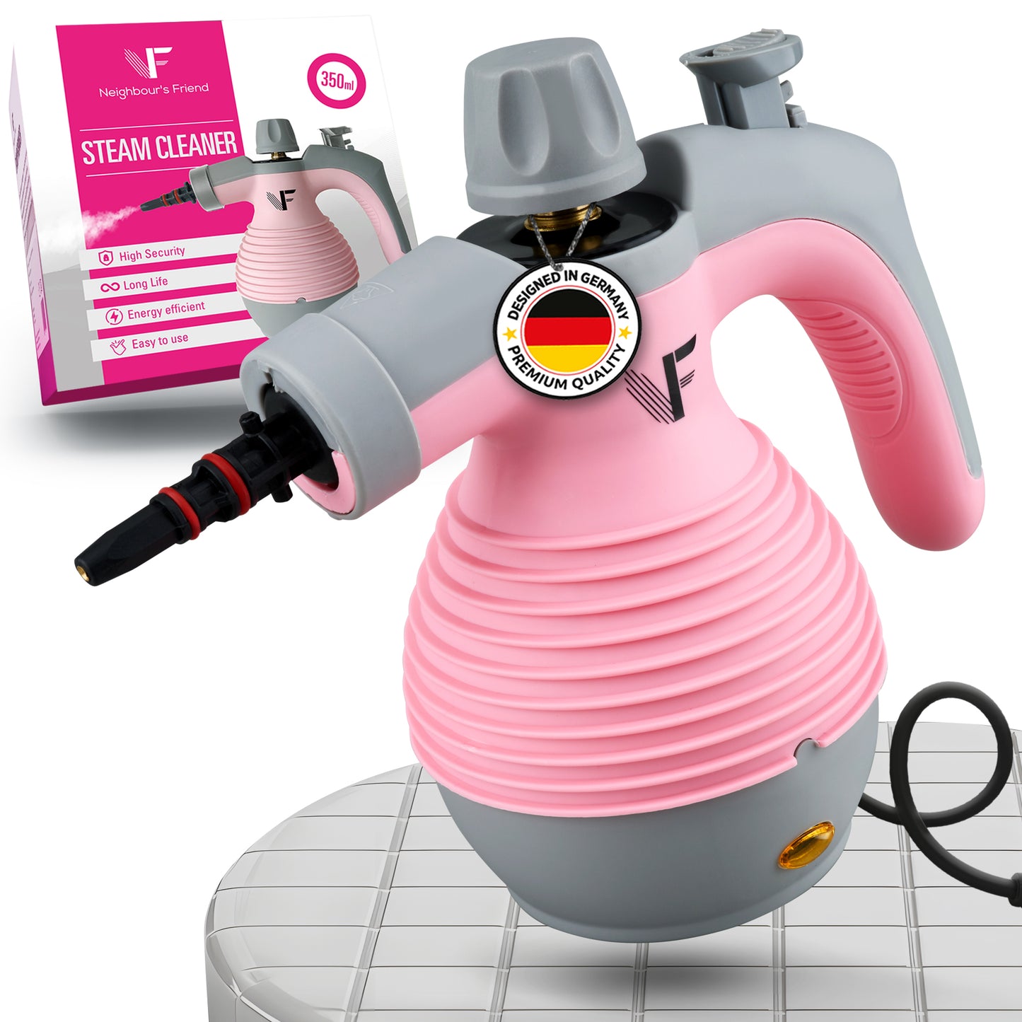 Nettoyeur vapeur à main – Réglage de la vapeur – Comprend 10 accessoires – Réservoir de 350 ml – Rose