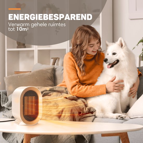 Vulpes Goods® Tech - Réchaud électrique Pro - Chauffage électrique d'intérieur - Réchaud à ventilateur - Réchaud en céramique - Chauffage - 2 niveaux - 1200W - Indication LED - Blanc