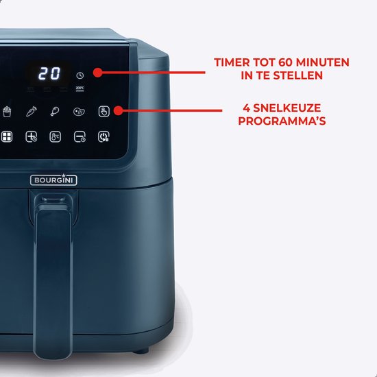 Bourgini Slimfit Airfryer XL Blue - Friteuse à air chaud - 5 litres - 1500W - sans PFAS