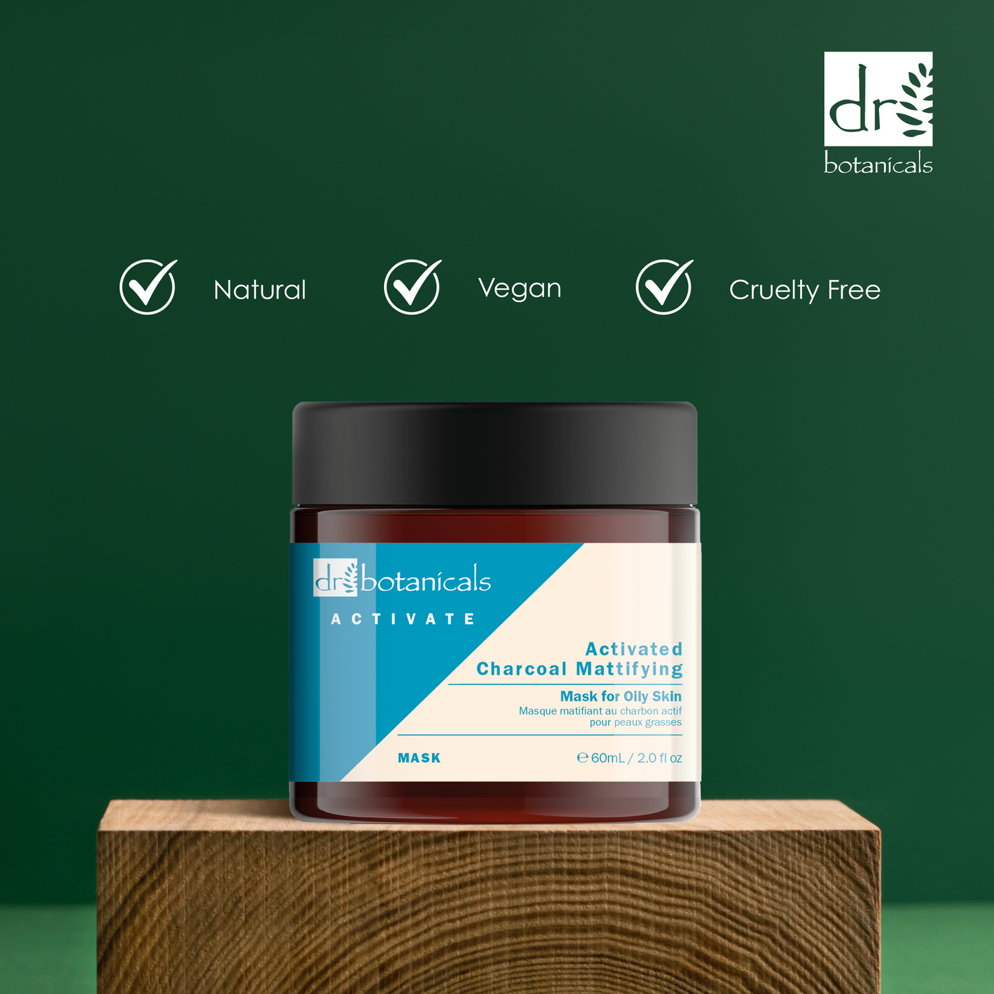 Masque matifiant au charbon actif Dr Botanicals Peau grasse - 60 ml