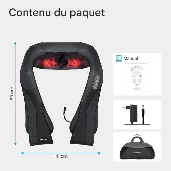 Auronic Shiatsu Coussin de massage - Appareil de massage électrique pour la nuque - Appareils de massage - Nuque et épaules - Infrarouge - Housse de transport incluse - Noir