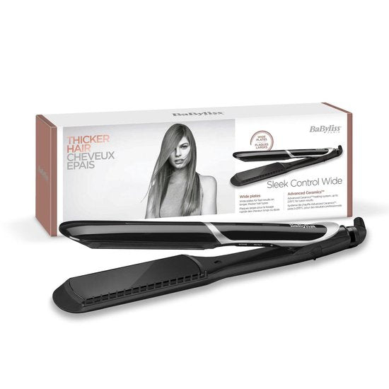 Fer à lisser BaByliss Sleek Control Wide ST397E - Plaques extra-larges - 5 réglages de température jusqu'à 235 °C - Peigne lissant amovible