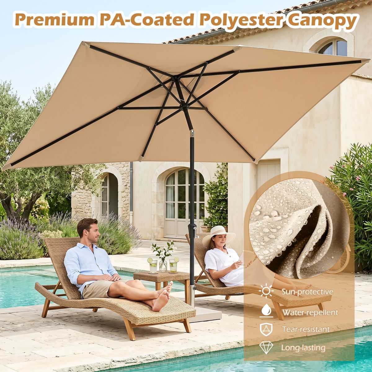 Parasol Coast - angle réglable - rectangulaire 3 x 2 m - beige