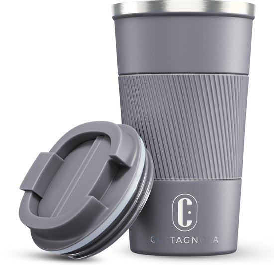 Mug isotherme Castagnola - Mug à café à emporter - Mug de voyage pour café et thé - Mug à thé - 510 ml - Acier inoxydable - Gris