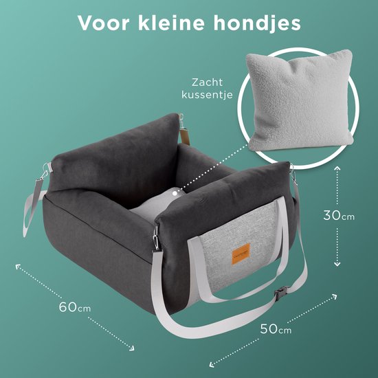 Siège auto pour chien CozySense® - Panier de voiture pour petit chien - Siège avant et arrière - Housse lavable, peut également servir de sac de transport - Noir/Gris