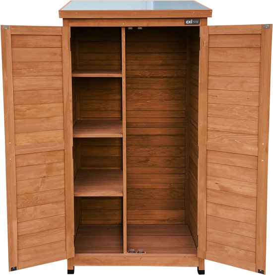 Armoire de rangement en bois AXI Hugo, couleur café - Armoire de jardin avec toit galvanisé - 3 étagères et un fond - Bois certifié FSC - Fermeture magnétique - 85 x 52 x 174 cm