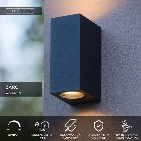 Lucide ZARO - Spot mural / Applique murale intérieur/extérieur - 2xGU10 - IP65 - Noir