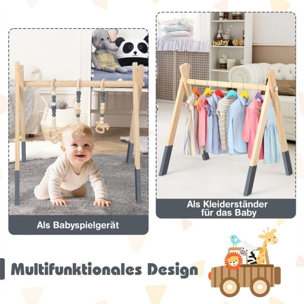 Coast : gym pour bébé en bois – 3 jouets suspendus – 60 x 44 x 60 cm – Vert, gris et rose