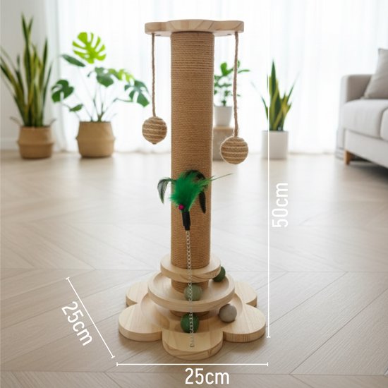 By Cee Cee Scratching Post - griffoir pour chat - griffoir pour chat - jouet en bois pour chat - idéal pour plusieurs chats - 25x25x50cm - Kira