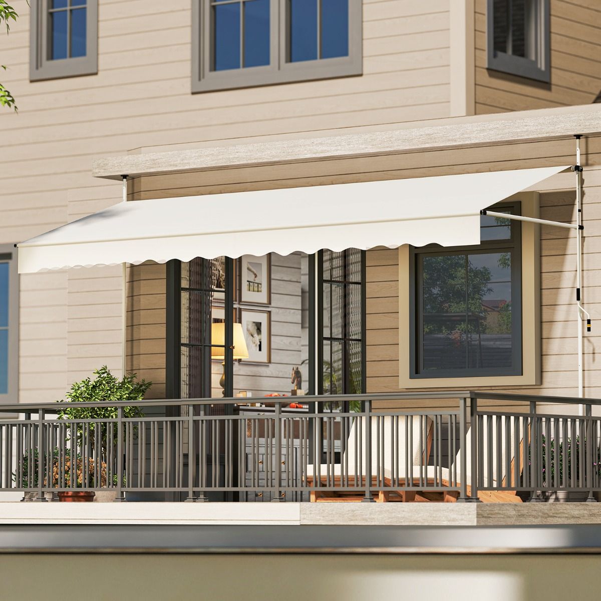 Coast 400x120/135/150x210-300 cm Blanc Store de balcon sans perçage avec sonnette - Pare-soleil à pinces réglable en hauteur