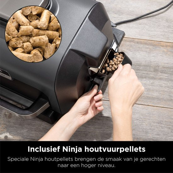 Ninja Woodfire Pro Connect XL - Barbecue électrique intelligent 7-en-1 et fumoir - Thermomètre de cuisson numérique inclus - Application Connect - OG901EU