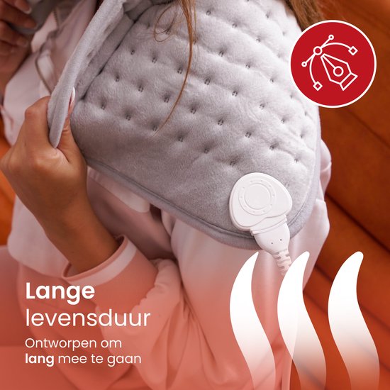 Seranova Coussin chauffant électrique pour le dos, les pieds, la nuque, les épaules, l'abdomen - Coussin chauffant - Coussin chauffant - Machine à laver - 60x30cm - Gris clair