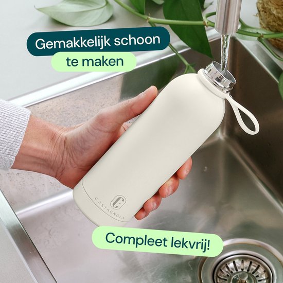 Bouteille d'eau Castagnola - Bouteille en acier inoxydable 500 ML - Thermos en acier - Bouteilles pour adultes - Double paroi - Blanc cassé